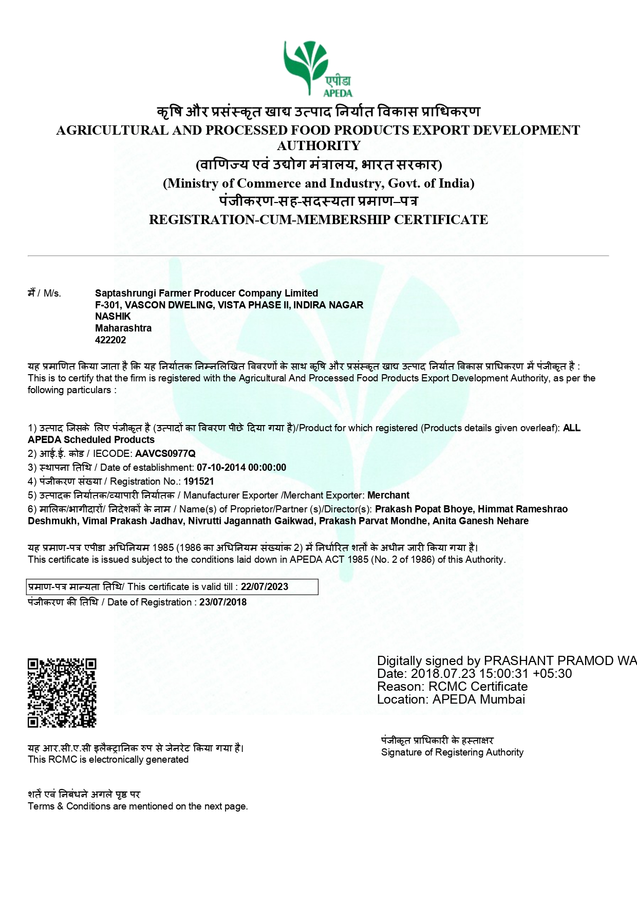 APEDA License